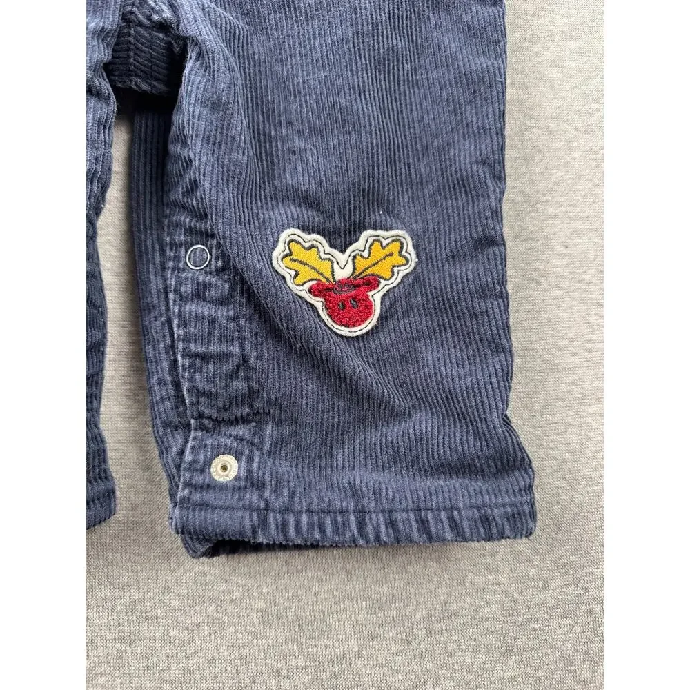 Vintage OshKosh Baby Corduroy Overalls 6/9 Months Navy Blue Owl Moose Patch